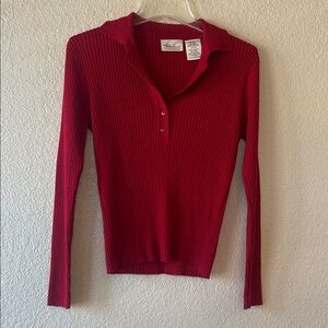 Kathie Lee Collection VINTAGE red ribbed collars long sleeve shirt size small